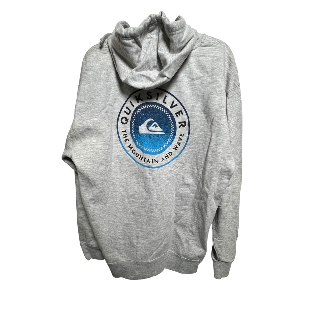 Quiksilver Mens Size L Full Zip Hoodie Gray Graphic Mountain Wave Sweatshirt Y2K